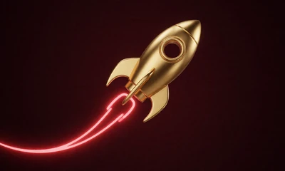 Goldene Rakete mit rotem Multiplikator-Schweif - Crash Games und Jackpots im Casina Casino