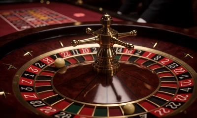 Roulette-Kessel mit goldener Kugel im Live-Casino-Studio - Live-Dealer-Spiele bei Casina Casino